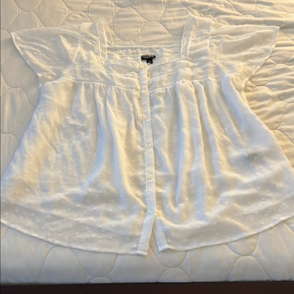 Torrid Lace Dot White Button-Up Blouse